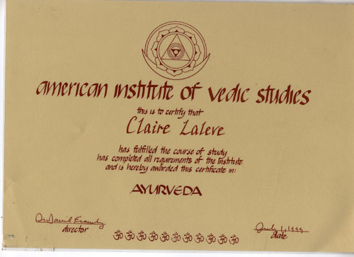 diplôme d'Ayurveda diplôme d'Ayurveda